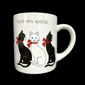Vintage 1985 Applause The Card Mug Black White Ribbon Cats "You're Very Special"